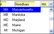The image shows a drop-down list box with US state abbreviations and names