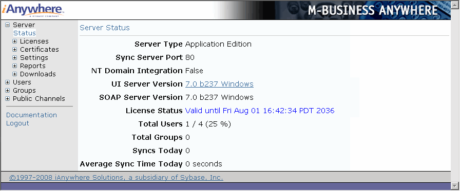 Server Status page