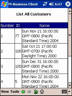 Exercise Application List All Customers page