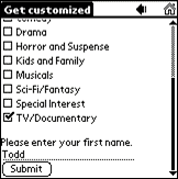 User selects custom categories