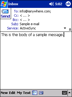 New e-mail message launched from HTML e-mail link on Windows Mobile Pocket PC 2003 device