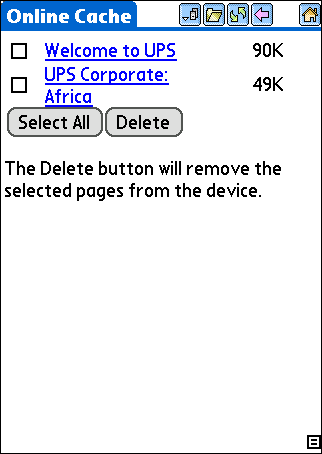 Online Cache dialog on a Palm OS device