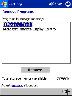 Remove Program screen on Windows Mobile Pocket PC 2003 OS device
