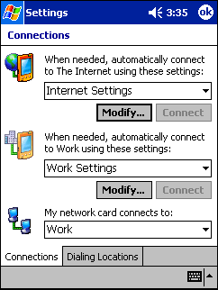 Online browsing connections on Windows Mobile Pocket PC 2003 device