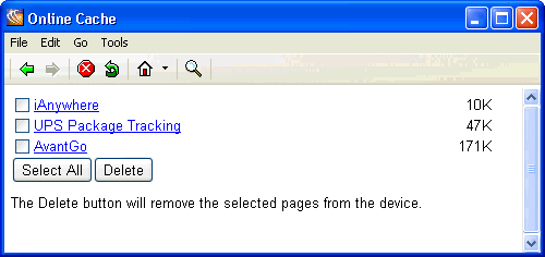 Online Cache dialog on Win32 device