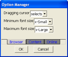 Option Manager, Browser tab, on Win32 device