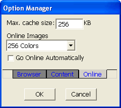 Option Manager, Online tab, on Win32 device