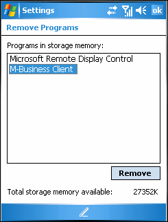 Remove Programs screen on Windows Mobile 5 or 6 device