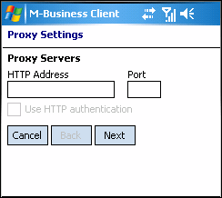 Proxy Settings dialog, Proxy Servers part, on Windows Mobile 5 or 6 device