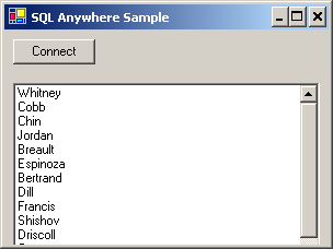 Screen shot showing simple window containing a list of employee names and a Connect button