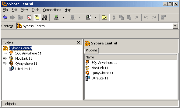 A screen capture of Sybase Central.