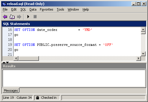 Interactive SQL with a file open that is checked in to a source control system.