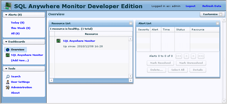 The Monitor with the default SQL Anywhere Monitor resource.