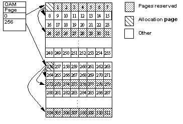 Image shows an OAM page pointing to pages 0 and 256 in a table.