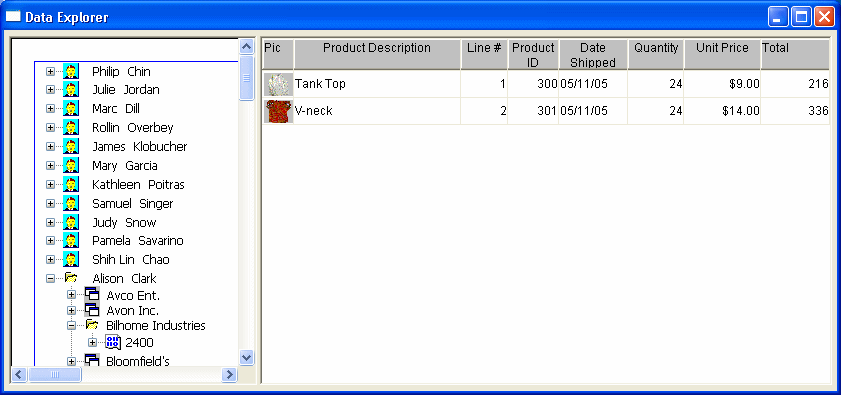 Shown is a drill-down Data Window example