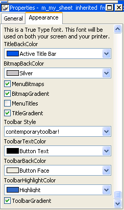 This sample shows the Toolbar properties view with the Toolbar Style property selection as comtemporary toolbar