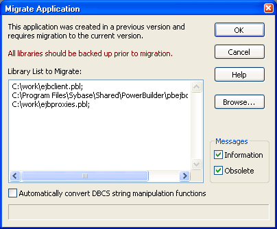 The Migrate Application dialog box is shown
