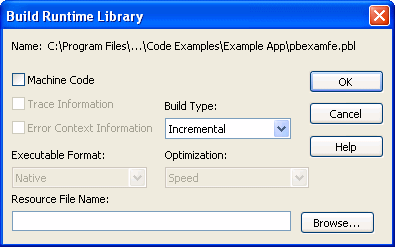 The Build Runtime Library dialog box is shown