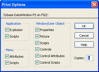 Shown is the Print Options dialog box