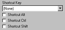 Shown is a group box titled Shortcut Key. It has a drop down list and check boxes for Shortcut Alt, Shortcut Control, and Shortcut Shift.