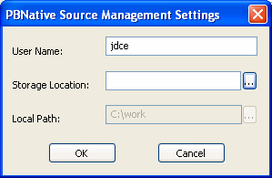 P B Native Source Management Settings dialog box