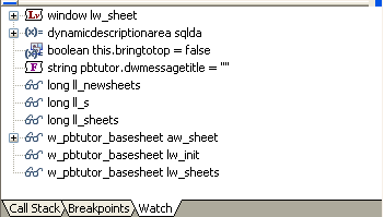 The sample shows the Watch tab page listing several variables and expressions.