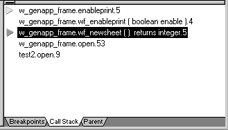 Shown is the Call Stack view with a line highlighted