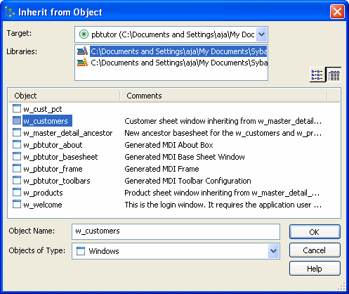 The Inherit From Object dialog box is shown