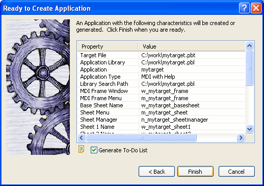 Ready to Create Application page of the Template Application wizard