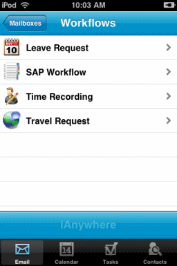 Workflows screen on iPhone