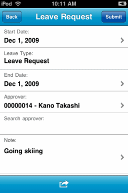 Leave Request screen on iPhone