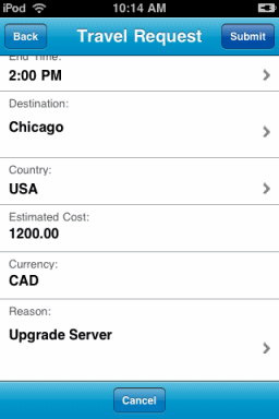 Travel Request screen on iPhone - bottom part