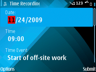 Time Recording screen on Symbian - top part