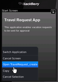 BlackBerry open travelrequest