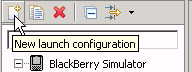 Run Configurations wizard with BlackBerry Simulator and New launch
                            configuration icon
