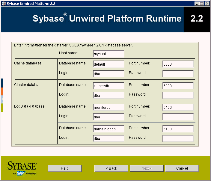 Database Information installer panel