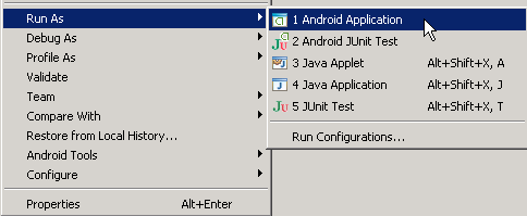 Android Tutorial SUP101 Android project Run As Android Application
                                Menu