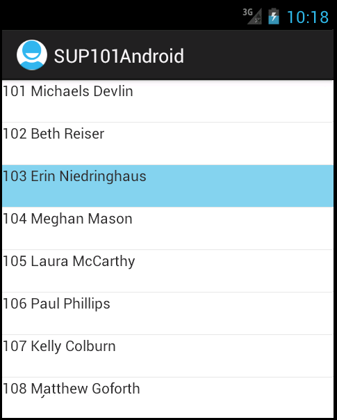 Android Tutorial SUP101 Android Project Highlighted Customer List
                            Screen