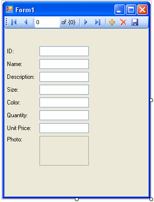 
        Form1 displays a control and several labeled text fields.
       