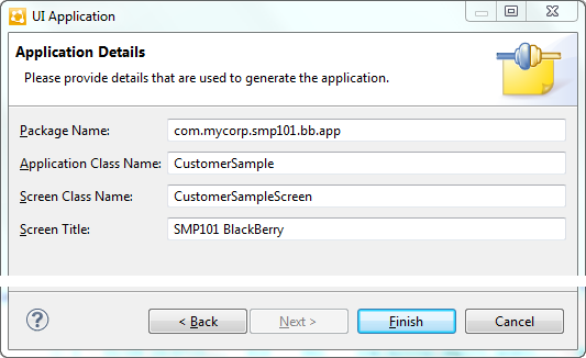 BlackBerry Tutorial Application Details Window
