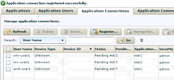 SCC Registered Application Connections