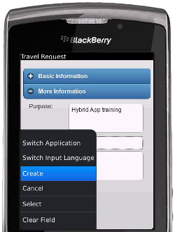 Edit BlackBerry travelrequest form