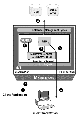 The figure shows direct RSP processing using TCP/IP.