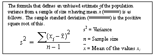 The formula for sample-related statistical aggregate functions.
