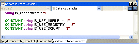 Shown is the Declare Instance Variables area of the Script view.