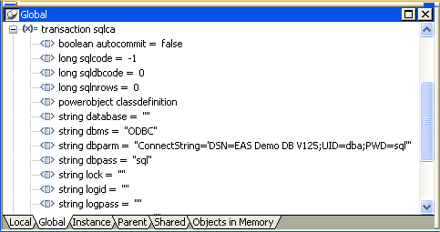 Shown is the Transaction object expanded on the Global tab.