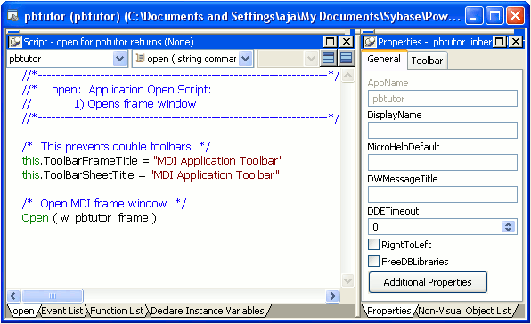 Shown is the default Application painter layout.