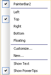 Shown is the tool bar pop up menu.