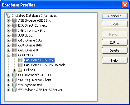 Shown is the tree view of the Database Profile painter