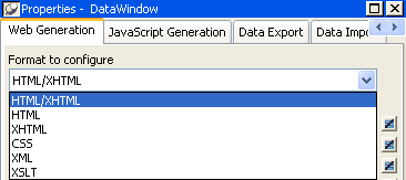 DataWindow Web generation properties: HTML/XHTML, HTML, XHTML, CSS, XML, and XSLT
